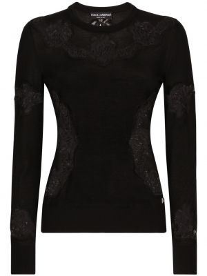 Pulover z okroglim izrezom s čipko Dolce & Gabbana črna