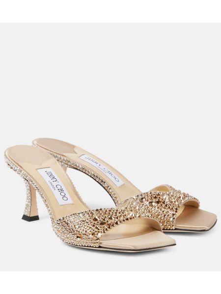 Krystaller satin mules Jimmy Choo guld