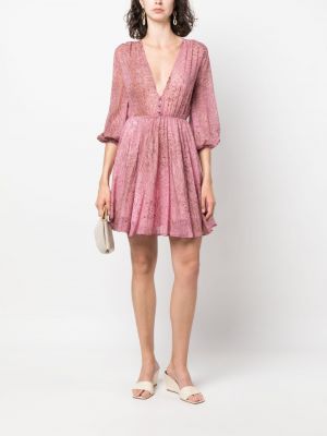 Jedwabna sukienka z nadrukiem w abstrakcyjne wzory Federica Tosi różowa