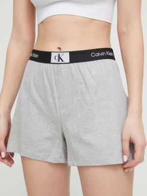 Памучни панталон с висока талия с принт Calvin Klein Underwear сиво