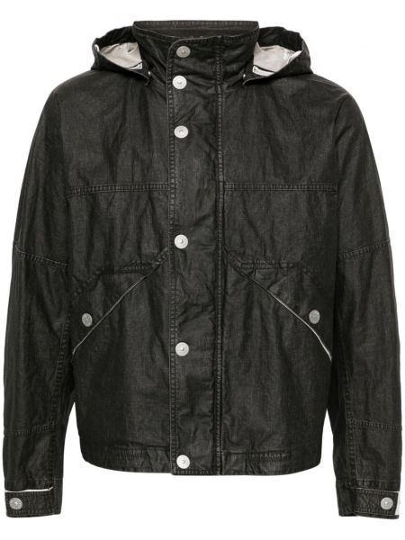 Jachetă lungă de in cu glugă cu imagine Stone Island negru
