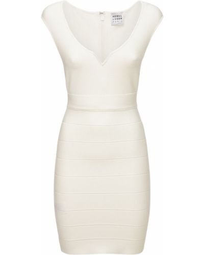 Nylonowa sukienka mini Hervé Léger beżowa