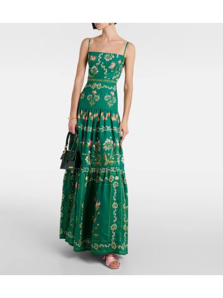Virágos lenvászon hosszú ruha Agua By Agua Bendita zöld