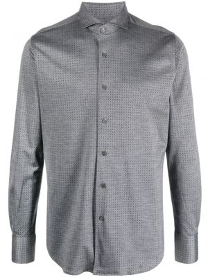 Bombažna srajca iz žakarda Canali siva