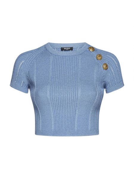 Sweter z okrągłym dekoltem Balmain niebieski