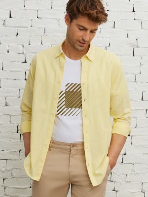 Koszula na guziki bawełniana relaxed fit Ac&co / Altınyıldız Classics żółta