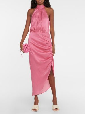 Памучна копринена миди рокля Veronica Beard розово