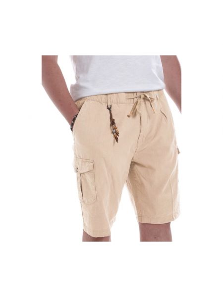 Pantalones cortos cargo de lino de algodón Yes Zee beige