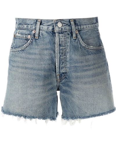 Shorts en jean à franges Agolde bleu