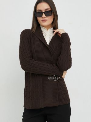 Bavlněný svetr Lauren Ralph Lauren dámský, hnědá barva, lehký
