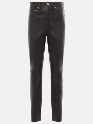 Kožené rovné nohavice s vysokým pásom Re/done čierna