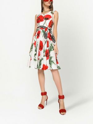 Květinové midi šaty s potiskem Dolce & Gabbana bílé