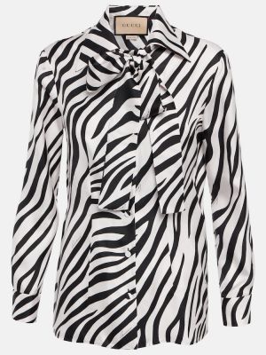 Bluză de mătase cu imagine Gucci negru
