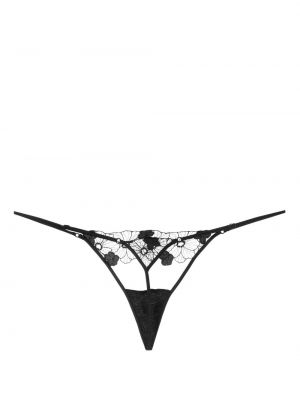 Krajkové průsvitné květinové kalhotky string Kiki De Montparnasse černé