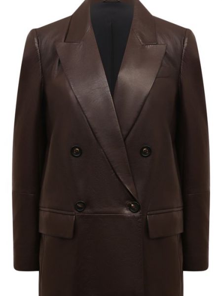Кожаный пиджак Brunello Cucinelli коричневый