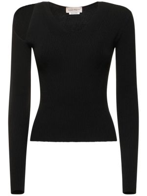 Volneni pulover z v-izrezom Alexander Mcqueen črna