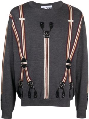 Вълнен пуловер с принт Moschino сиво