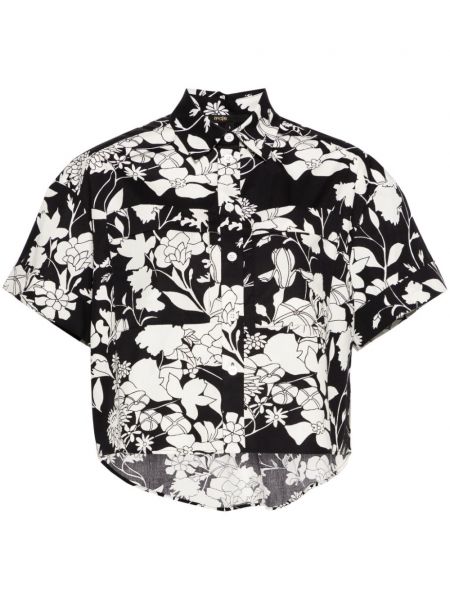 Kokvilnas krekls ar ziediem ar apdruku Maje melns
