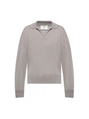 T-shirt di lana Ami Paris grigio
