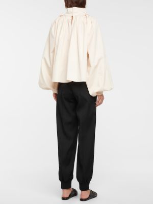 Плисирана памучна блуза Jil Sander бяло