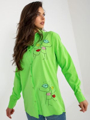 Oversize риза с принт Fashionhunters зелено