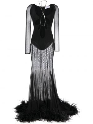 Вечерна рокля с пера The Attico черно
