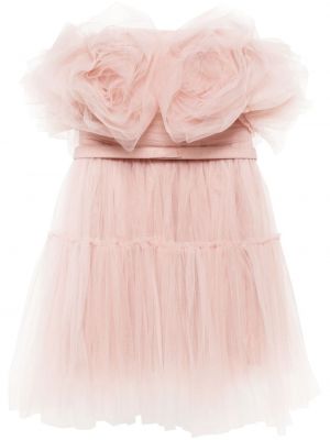 Sukienka mini w kwiatki tiulowa Ana Radu różowa