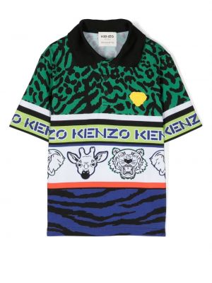 Kötött pamut gombolt pólóing Kenzo Kids - zöld