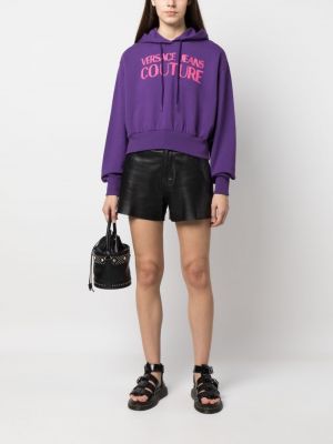 Kokvilnas kapučdžemperis ar apdruku Versace Jeans Couture violets