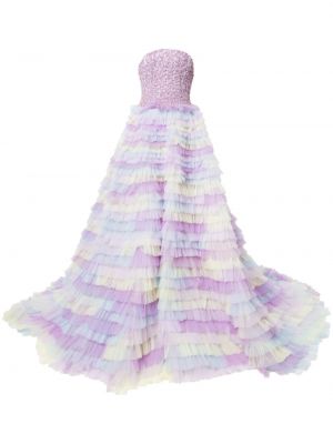 Вечерна рокля с волани от тюл Saiid Kobeisy виолетово