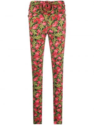 Spodnie skinny fit w kwiatki z nadrukiem Magda Butrym zielone