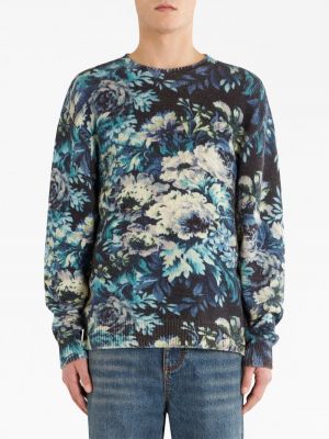 Sweter wełniany w kwiatki z nadrukiem Etro niebieski