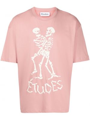 Памучна тениска с принт Etudes розово