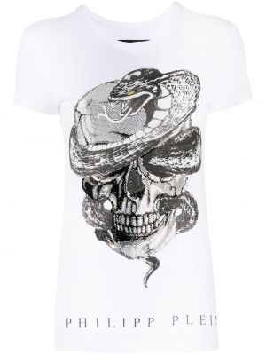 Camiseta con estampado de estampado de serpiente Philipp Plein blanco
