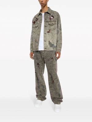 Džínová bunda s oděrkami s potiskem Dolce & Gabbana šedá