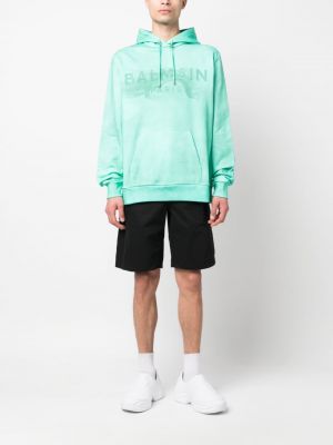 Kokvilnas kapučdžemperis ar apdruku Balmain zaļš