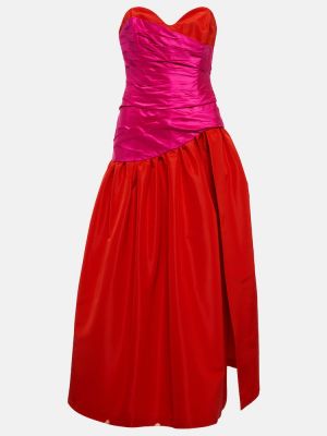 Vestido largo de seda con volantes Carolina Herrera rojo