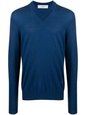 Jersey de lana merino con escote v de tela jersey Pringle Of Scotland azul
