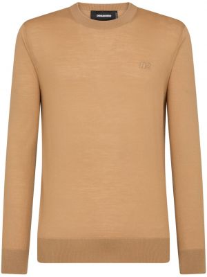 Vlnený sveter s výšivkou Dsquared2 béžová