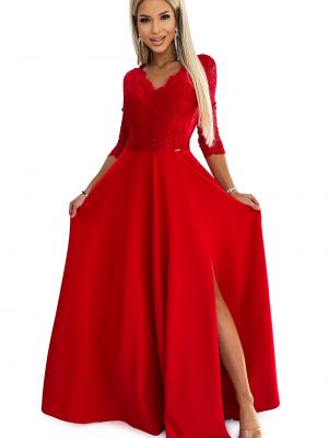 Čipkované dlouhé šaty Numoco červená