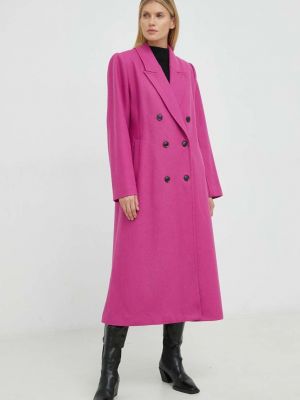 Vlněný kabát Gestuz růžová barva, přechodný, dvouřadový