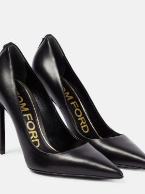 Кожени полуотворени обувки Tom Ford черно