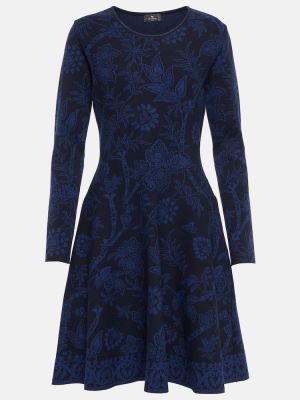 Obleka s cvetličnim vzorcem iz žakarda Etro modra