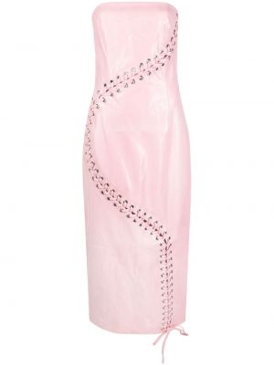 Csipkés fűzős midi ruha Rotate rózsaszín