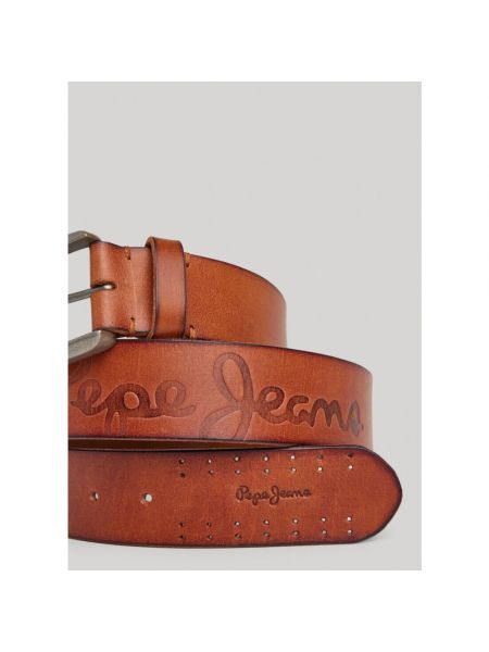 Cinturón de cuero con hebilla Pepe Jeans marrón