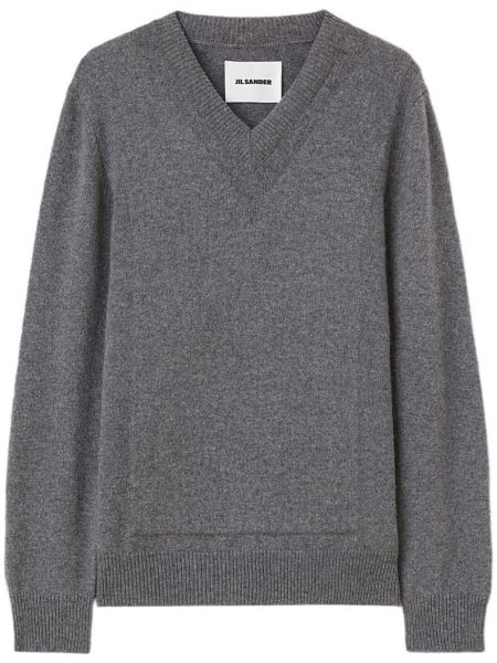 Вълнен дълъг пуловер с v-образно деколте Jil Sander сиво