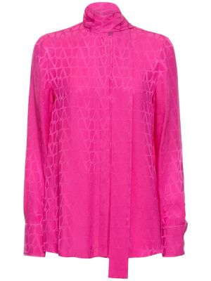 Жакардова копринена риза Valentino розово
