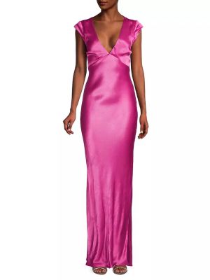 Атласное длинное платье с v-образным вырезом Bec & Bridge розовое