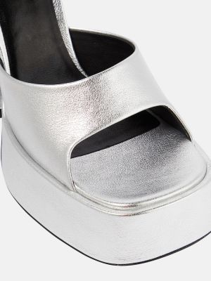 Usnjene sandali s platformo Versace srebrna