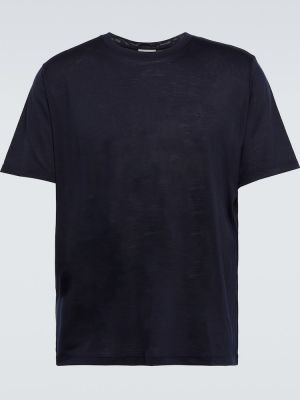 Копринена вълнена тениска от джърси Saint Laurent синьо
